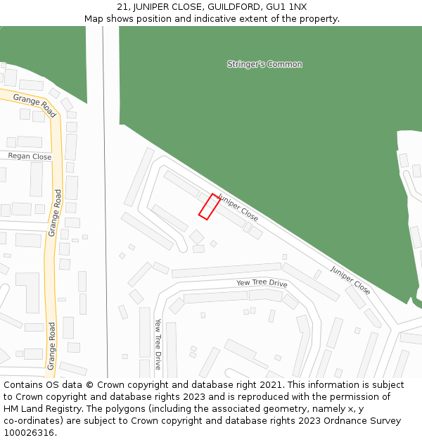 21, JUNIPER CLOSE, GUILDFORD, GU1 1NX: Location map and indicative extent of plot