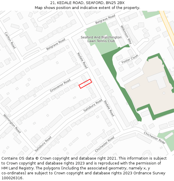 21, KEDALE ROAD, SEAFORD, BN25 2BX: Location map and indicative extent of plot