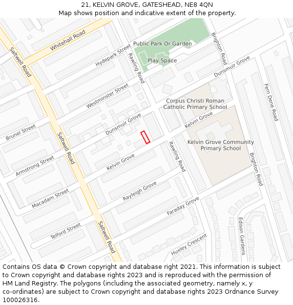 21, KELVIN GROVE, GATESHEAD, NE8 4QN: Location map and indicative extent of plot