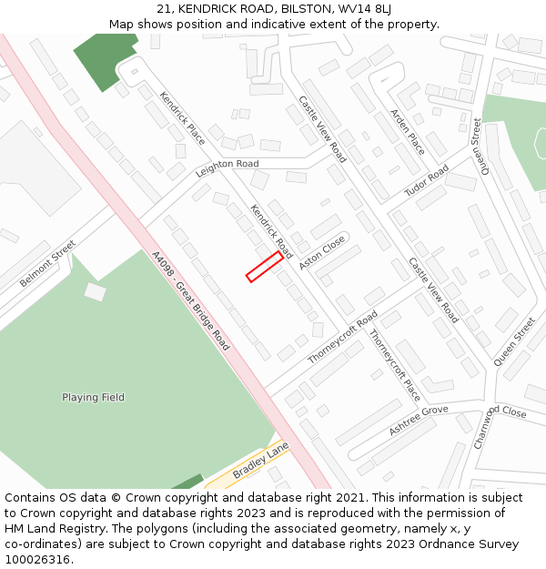 21, KENDRICK ROAD, BILSTON, WV14 8LJ: Location map and indicative extent of plot