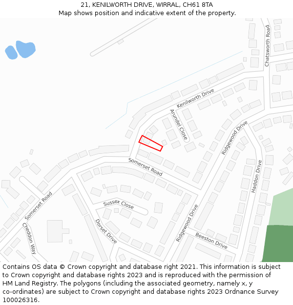 21, KENILWORTH DRIVE, WIRRAL, CH61 8TA: Location map and indicative extent of plot