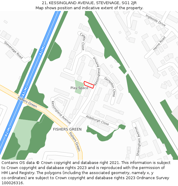 21, KESSINGLAND AVENUE, STEVENAGE, SG1 2JR: Location map and indicative extent of plot