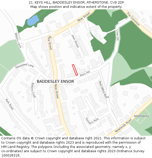 21, KEYS HILL, BADDESLEY ENSOR, ATHERSTONE, CV9 2DF: Location map and indicative extent of plot