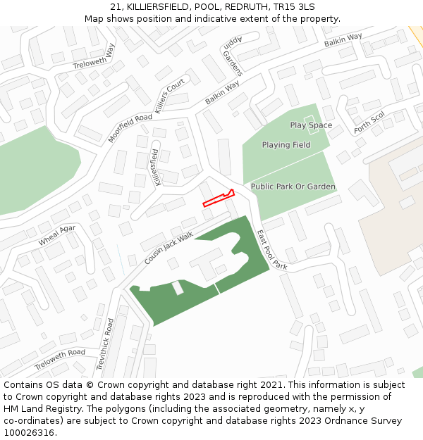 21, KILLIERSFIELD, POOL, REDRUTH, TR15 3LS: Location map and indicative extent of plot