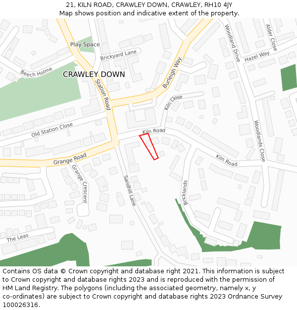 21, KILN ROAD, CRAWLEY DOWN, CRAWLEY, RH10 4JY: Location map and indicative extent of plot