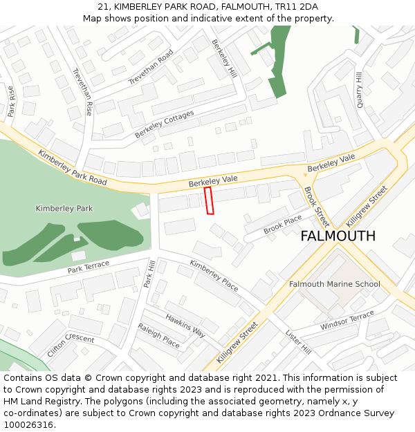 21, KIMBERLEY PARK ROAD, FALMOUTH, TR11 2DA: Location map and indicative extent of plot