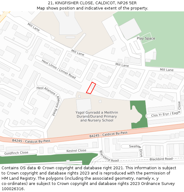 21, KINGFISHER CLOSE, CALDICOT, NP26 5ER: Location map and indicative extent of plot