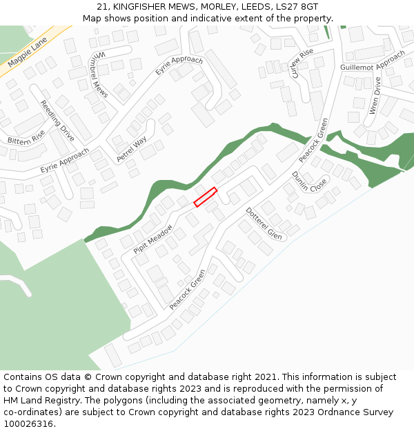 21, KINGFISHER MEWS, MORLEY, LEEDS, LS27 8GT: Location map and indicative extent of plot