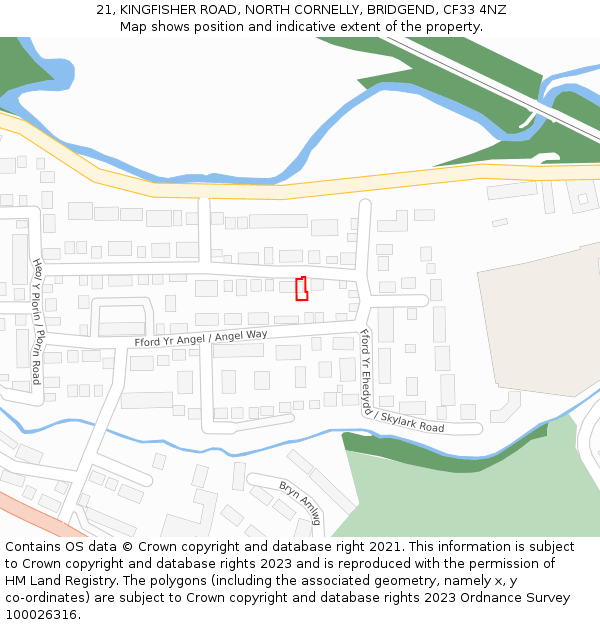 21, KINGFISHER ROAD, NORTH CORNELLY, BRIDGEND, CF33 4NZ: Location map and indicative extent of plot