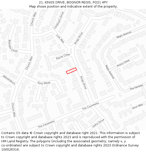 21, KINGS DRIVE, BOGNOR REGIS, PO21 4PY: Location map and indicative extent of plot