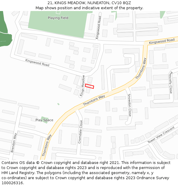 21, KINGS MEADOW, NUNEATON, CV10 8QZ: Location map and indicative extent of plot