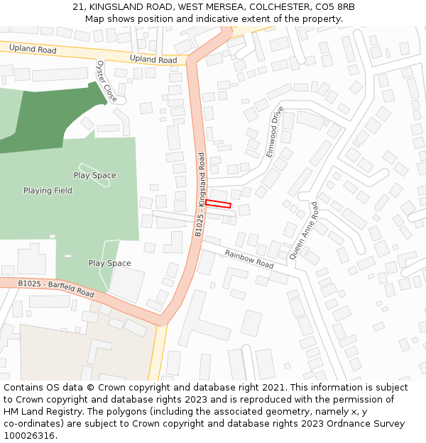 21, KINGSLAND ROAD, WEST MERSEA, COLCHESTER, CO5 8RB: Location map and indicative extent of plot