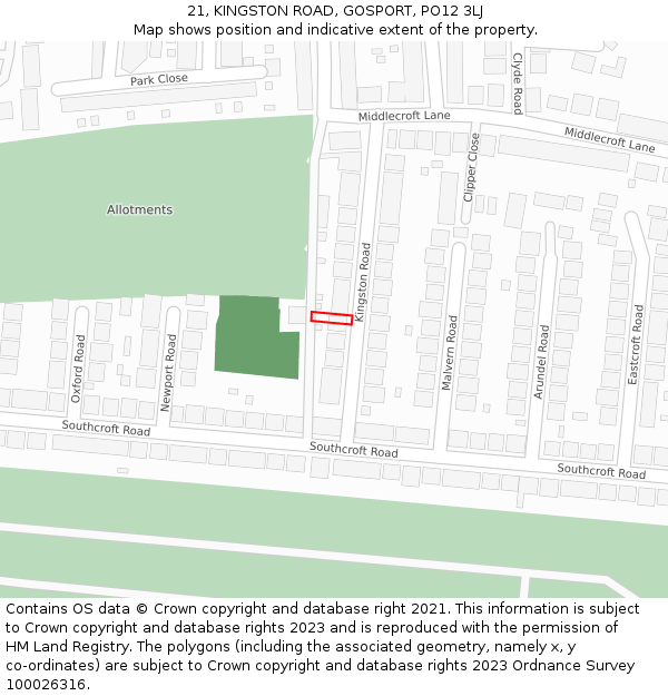 21, KINGSTON ROAD, GOSPORT, PO12 3LJ: Location map and indicative extent of plot