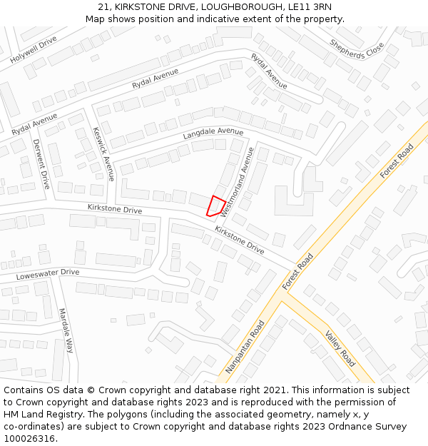 21, KIRKSTONE DRIVE, LOUGHBOROUGH, LE11 3RN: Location map and indicative extent of plot