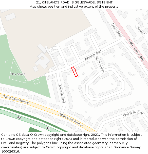 21, KITELANDS ROAD, BIGGLESWADE, SG18 8NT: Location map and indicative extent of plot