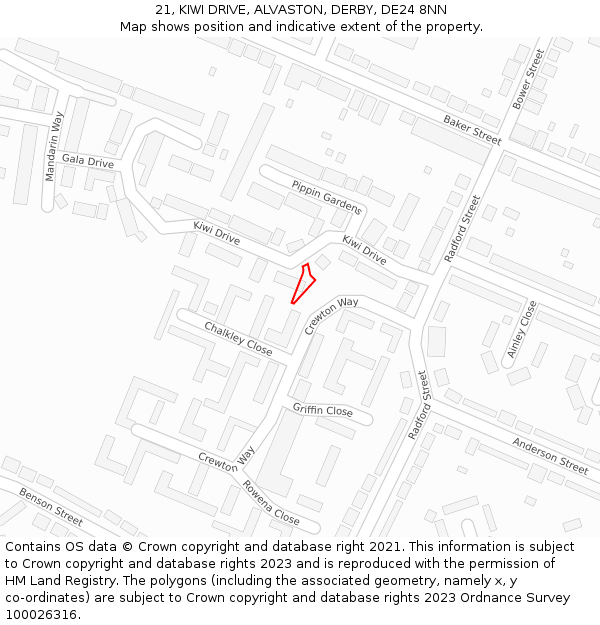 21, KIWI DRIVE, ALVASTON, DERBY, DE24 8NN: Location map and indicative extent of plot