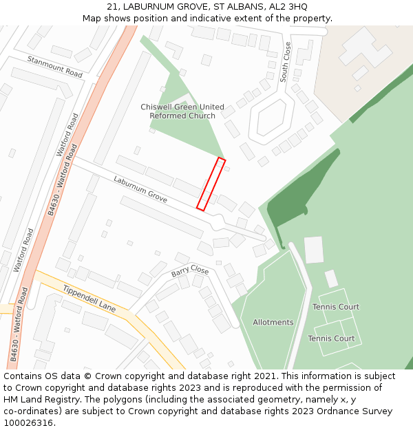 21, LABURNUM GROVE, ST ALBANS, AL2 3HQ: Location map and indicative extent of plot