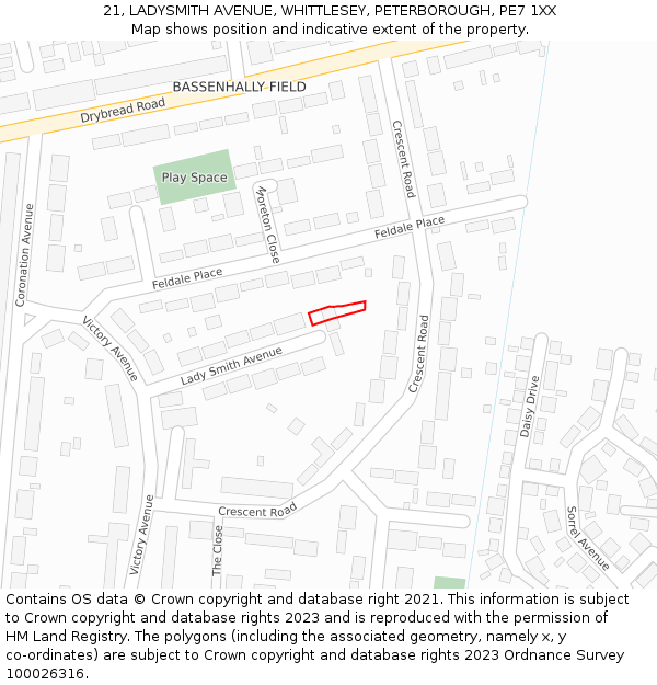 21, LADYSMITH AVENUE, WHITTLESEY, PETERBOROUGH, PE7 1XX: Location map and indicative extent of plot