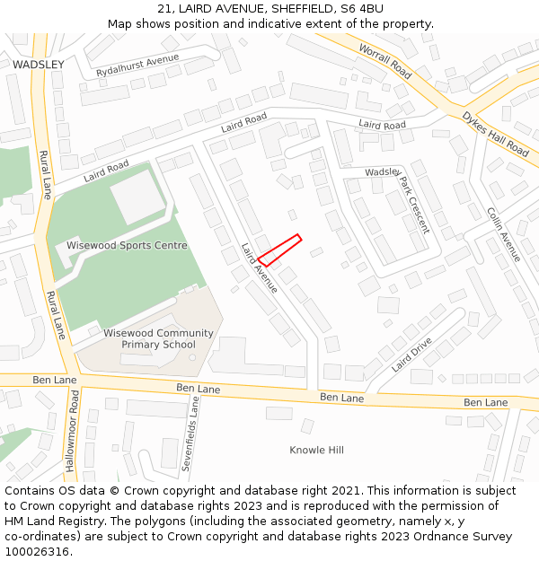 21, LAIRD AVENUE, SHEFFIELD, S6 4BU: Location map and indicative extent of plot