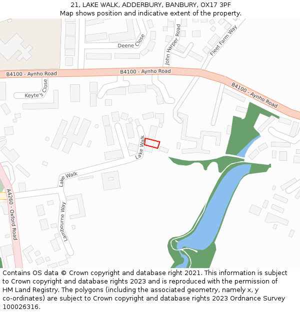 21, LAKE WALK, ADDERBURY, BANBURY, OX17 3PF: Location map and indicative extent of plot