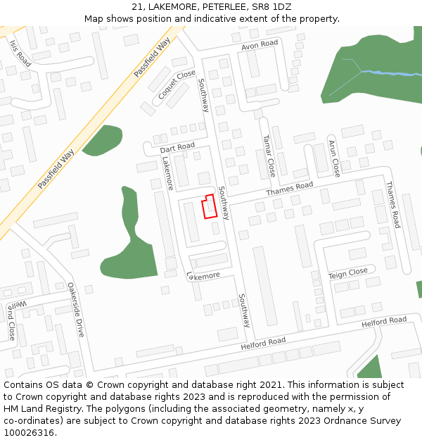 21, LAKEMORE, PETERLEE, SR8 1DZ: Location map and indicative extent of plot