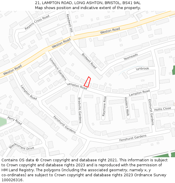 21, LAMPTON ROAD, LONG ASHTON, BRISTOL, BS41 9AL: Location map and indicative extent of plot