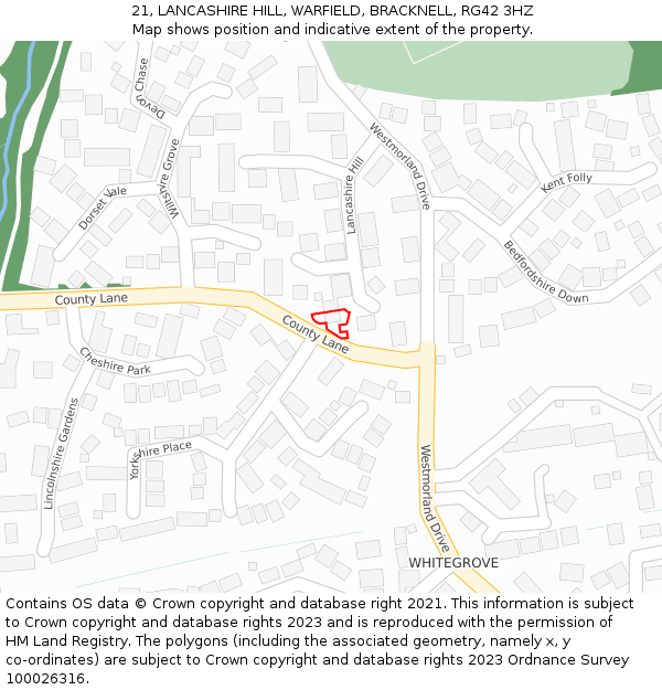 21, LANCASHIRE HILL, WARFIELD, BRACKNELL, RG42 3HZ: Location map and indicative extent of plot