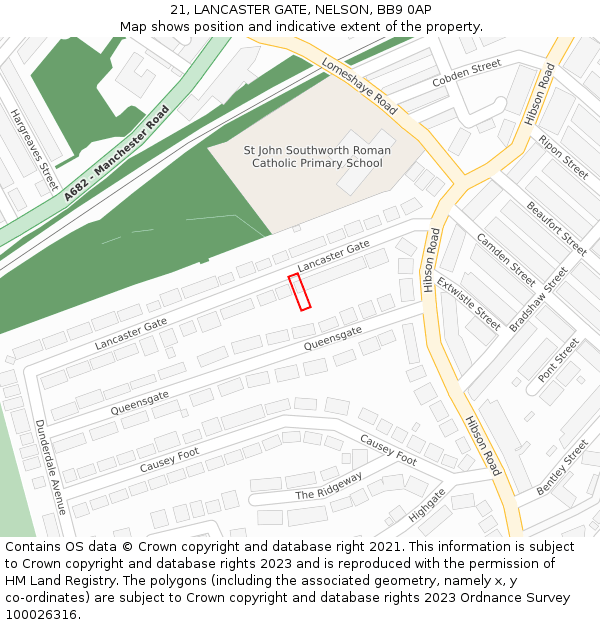 21, LANCASTER GATE, NELSON, BB9 0AP: Location map and indicative extent of plot