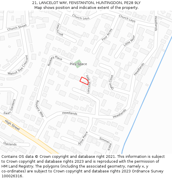 21, LANCELOT WAY, FENSTANTON, HUNTINGDON, PE28 9LY: Location map and indicative extent of plot