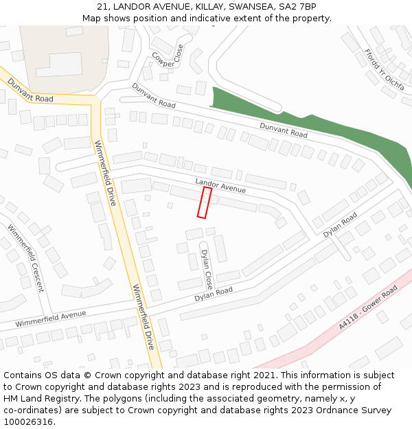 21, LANDOR AVENUE, KILLAY, SWANSEA, SA2 7BP: Location map and indicative extent of plot