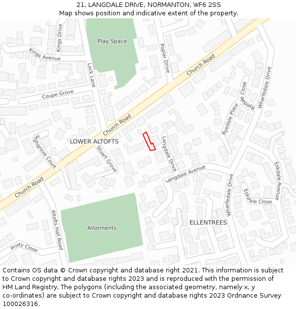 21, LANGDALE DRIVE, NORMANTON, WF6 2SS: Location map and indicative extent of plot