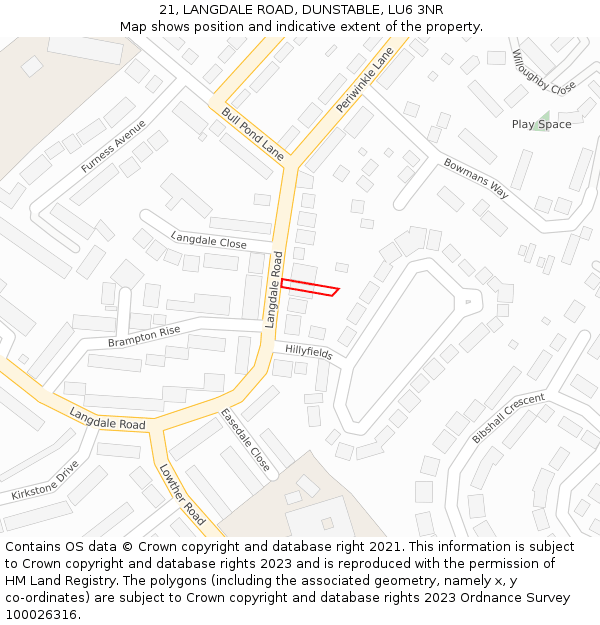 21, LANGDALE ROAD, DUNSTABLE, LU6 3NR: Location map and indicative extent of plot