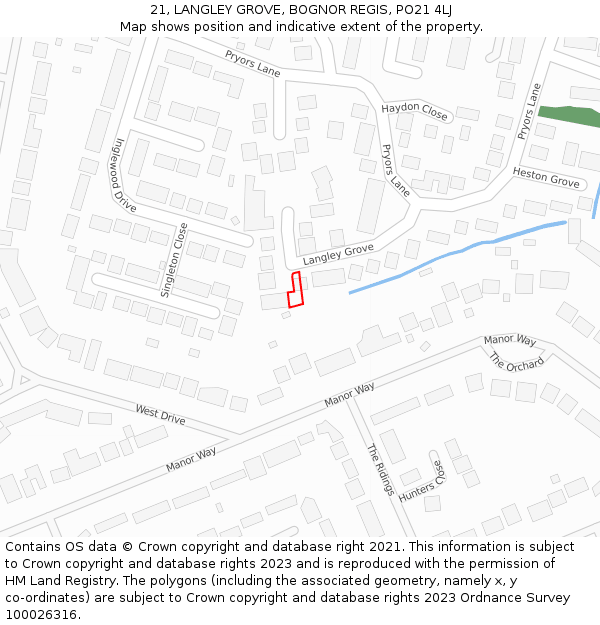 21, LANGLEY GROVE, BOGNOR REGIS, PO21 4LJ: Location map and indicative extent of plot