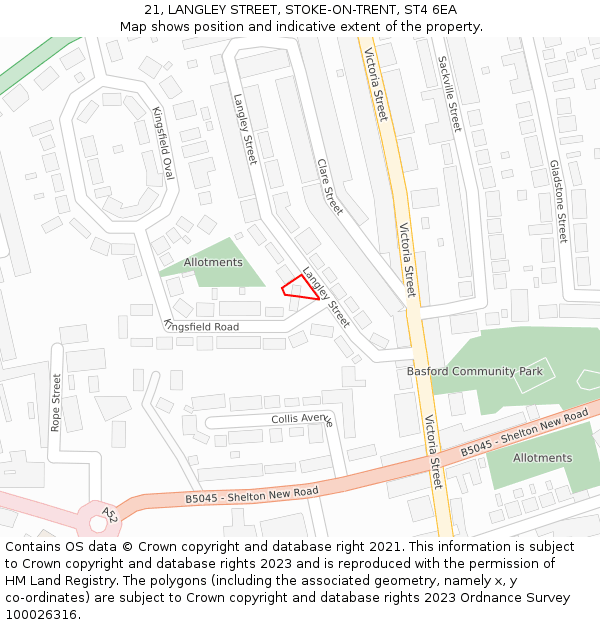 21, LANGLEY STREET, STOKE-ON-TRENT, ST4 6EA: Location map and indicative extent of plot