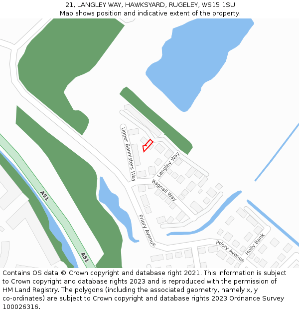 21, LANGLEY WAY, HAWKSYARD, RUGELEY, WS15 1SU: Location map and indicative extent of plot