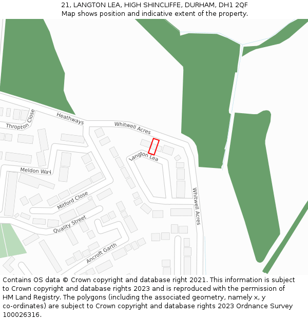 21, LANGTON LEA, HIGH SHINCLIFFE, DURHAM, DH1 2QF: Location map and indicative extent of plot