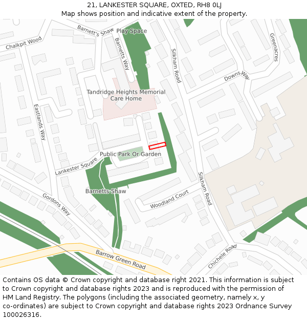 21, LANKESTER SQUARE, OXTED, RH8 0LJ: Location map and indicative extent of plot