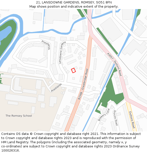 21, LANSDOWNE GARDENS, ROMSEY, SO51 8FN: Location map and indicative extent of plot