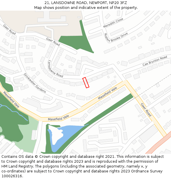 21, LANSDOWNE ROAD, NEWPORT, NP20 3FZ: Location map and indicative extent of plot