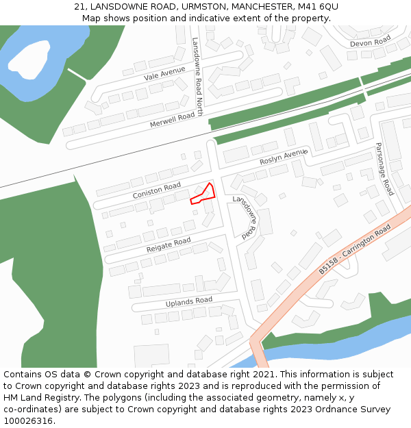 21, LANSDOWNE ROAD, URMSTON, MANCHESTER, M41 6QU: Location map and indicative extent of plot