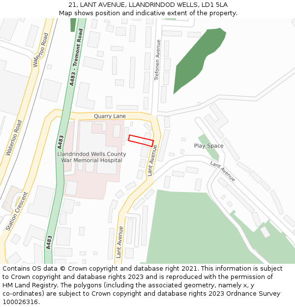 21, LANT AVENUE, LLANDRINDOD WELLS, LD1 5LA: Location map and indicative extent of plot