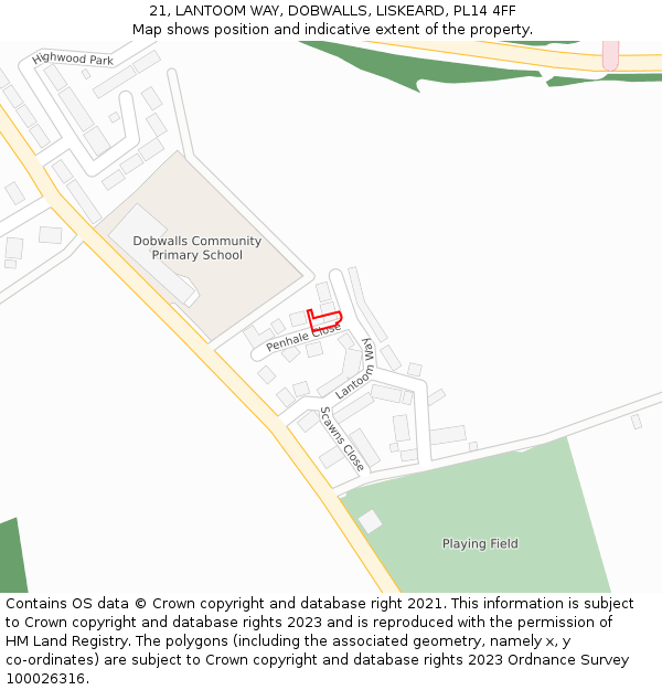 21, LANTOOM WAY, DOBWALLS, LISKEARD, PL14 4FF: Location map and indicative extent of plot