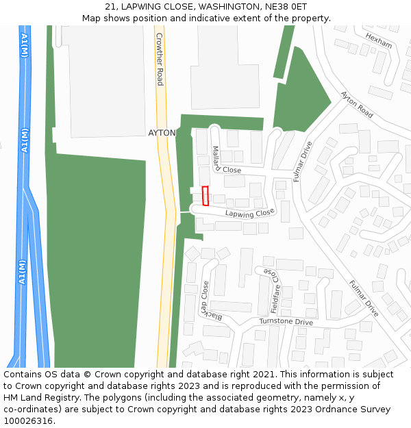 21, LAPWING CLOSE, WASHINGTON, NE38 0ET: Location map and indicative extent of plot