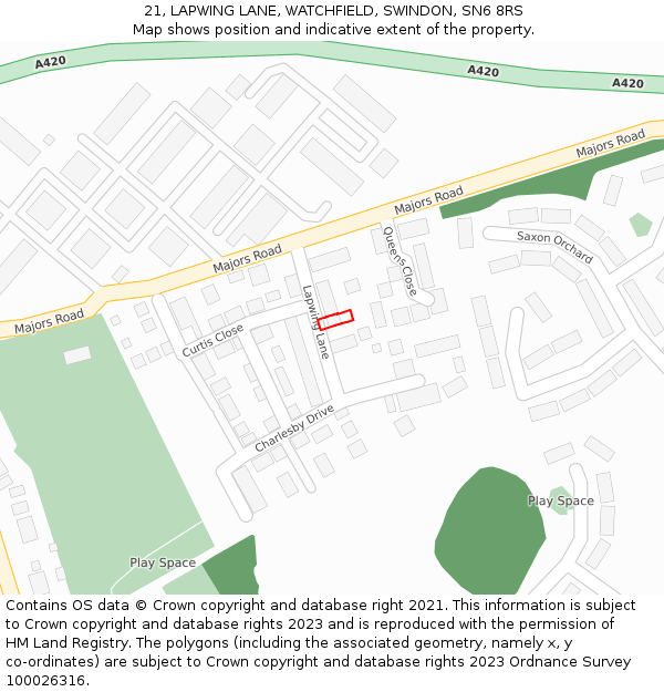 21, LAPWING LANE, WATCHFIELD, SWINDON, SN6 8RS: Location map and indicative extent of plot