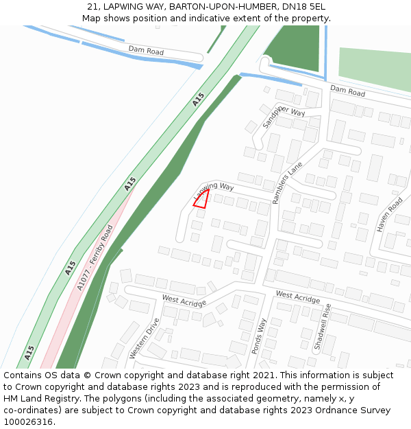 21, LAPWING WAY, BARTON-UPON-HUMBER, DN18 5EL: Location map and indicative extent of plot