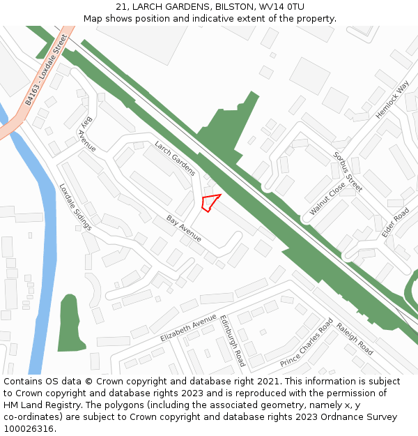 21, LARCH GARDENS, BILSTON, WV14 0TU: Location map and indicative extent of plot