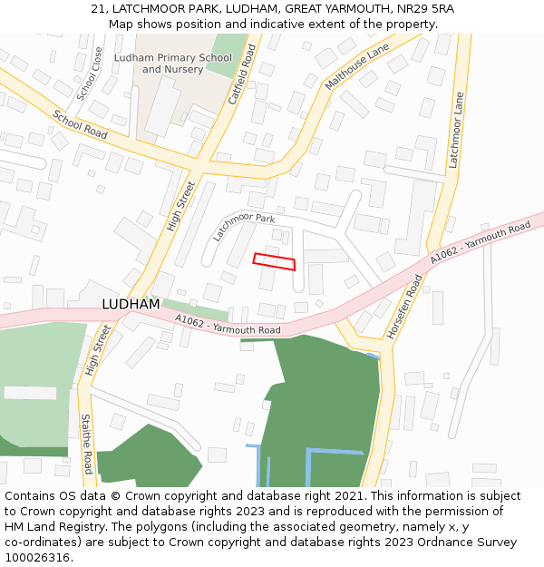 21, LATCHMOOR PARK, LUDHAM, GREAT YARMOUTH, NR29 5RA: Location map and indicative extent of plot