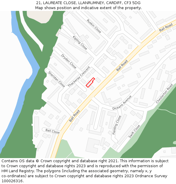 21, LAUREATE CLOSE, LLANRUMNEY, CARDIFF, CF3 5DG: Location map and indicative extent of plot
