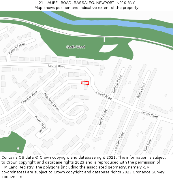 21, LAUREL ROAD, BASSALEG, NEWPORT, NP10 8NY: Location map and indicative extent of plot