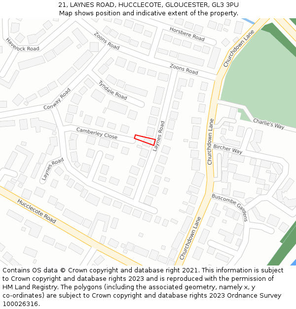 21, LAYNES ROAD, HUCCLECOTE, GLOUCESTER, GL3 3PU: Location map and indicative extent of plot